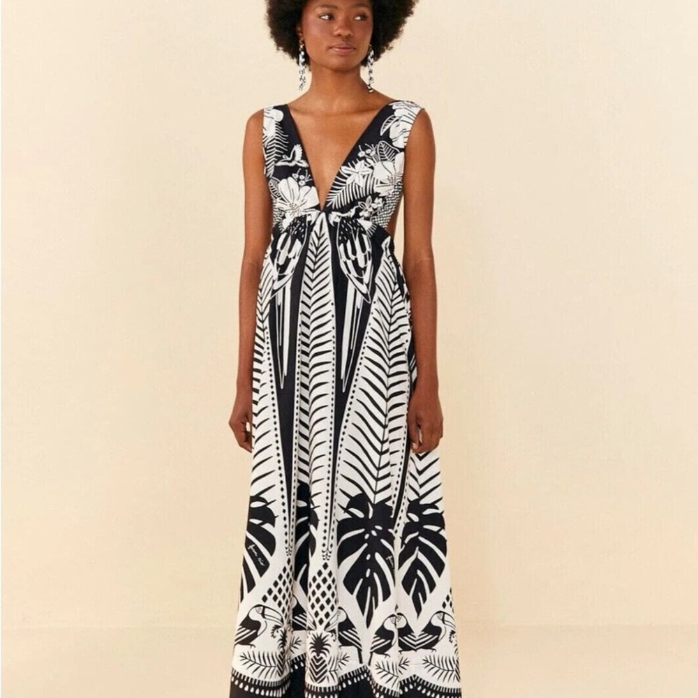 Farm Rio Elegant Black and White Maxi Dress